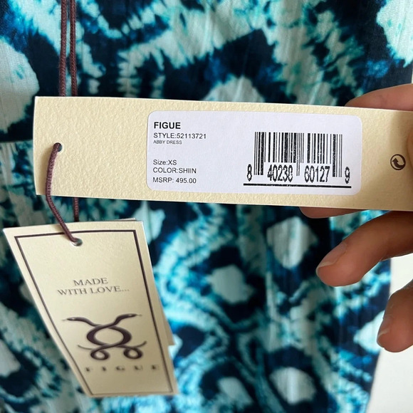 NWT FIGUE Abby Tiered Shibori Print Midi Dress - Picture 6 of 11